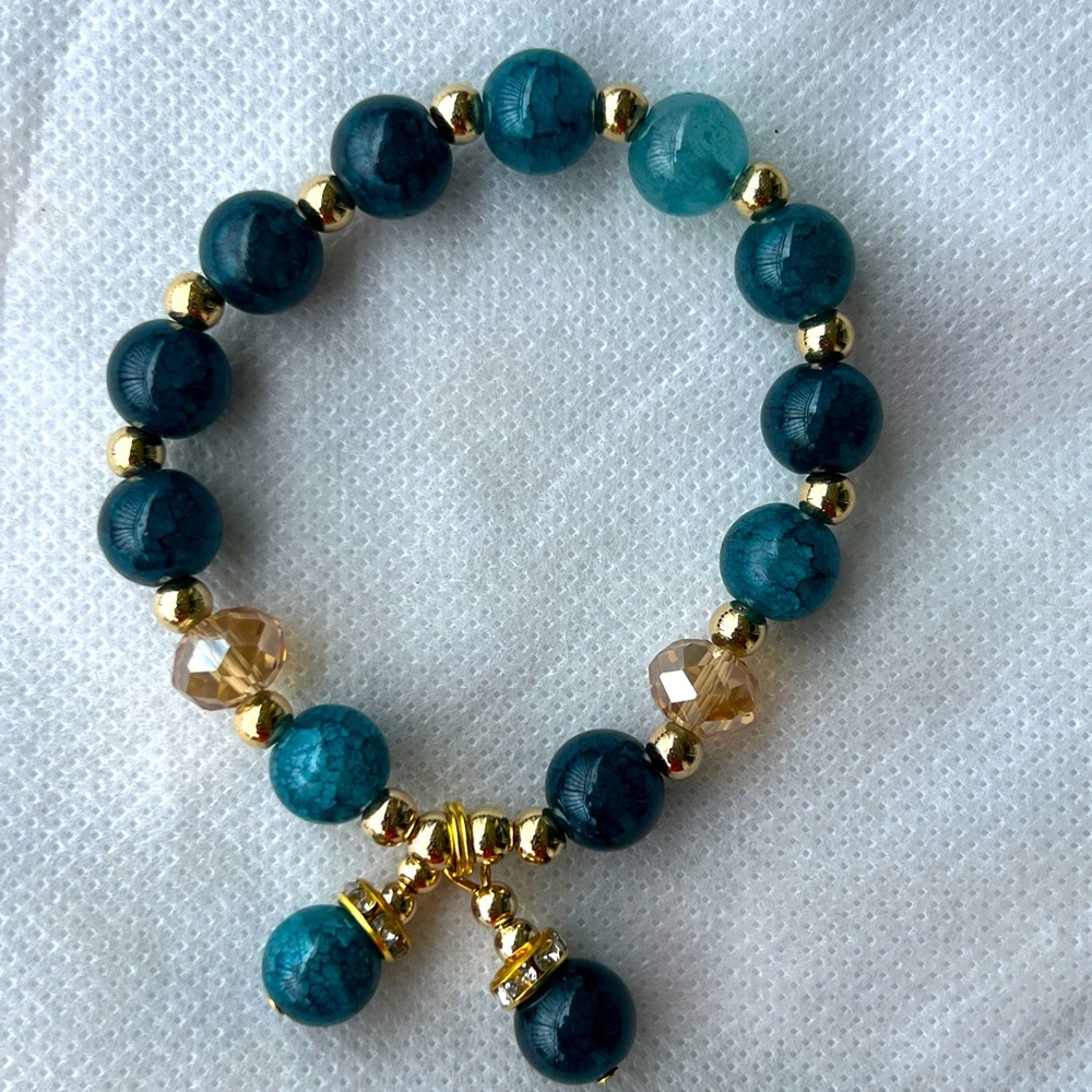 Teal Blue Glass Bead Bracelet